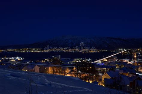 Tromso City at Winter Snowy Night with Light,traffic,fjord and Motion ...