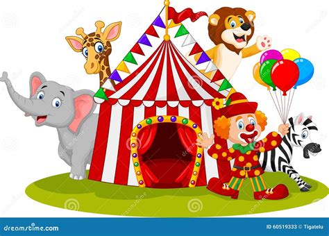 Cartoon Happy Animal Circus and Clown Stock Vector - Illustration of arena, circus: 60519333