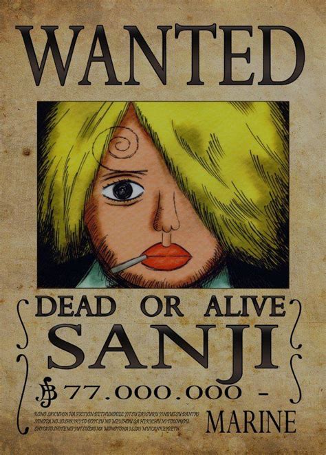 Wanted of Sanji from One Piece Wanted of Sanji from One Piece Gallery quality print on thick ...