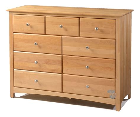 Solid Alder Wood Shaker 9 Drawer Dresser in Natural Finish - 11 Finish Choices | Bedroom | Pinterest