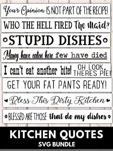 These funny Kitchen Quotes are great for making some cute wooden kitchen signs. SVG bundle. # ...