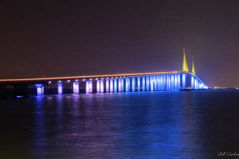 Sunshine Skyway Bridge at night in blue Photograph by William Carlos ...