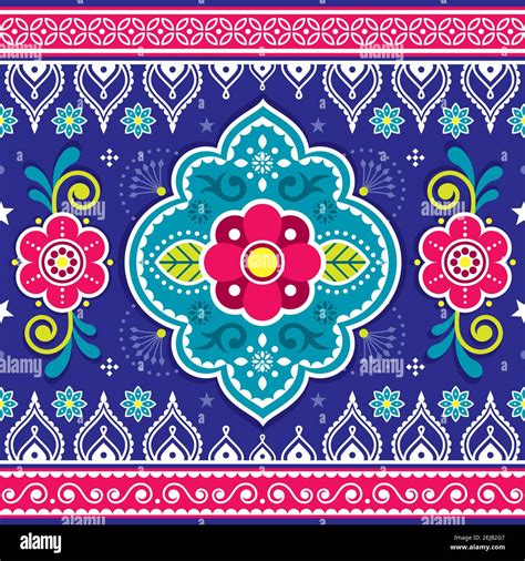 Indian and Pakistani truck art vector seamless pattern design with ...