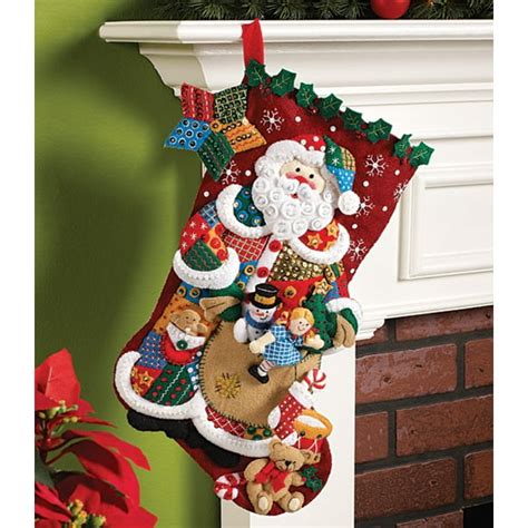 Bucilla 18-Inch Christmas Stocking Felt Applique Kit, 86202 Patchwork ...