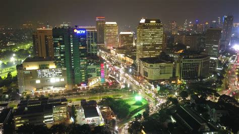 PANORAMIC Aerial View of Jakarta Downtown Skyline with High-Rise Buildings at Sunset, Indonesia ...