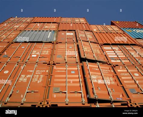 shipping containers crates metal steel stacked Stock Photo - Alamy