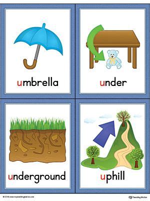 Letter U Words and Pictures Printable Cards: Umbrella, Under ...