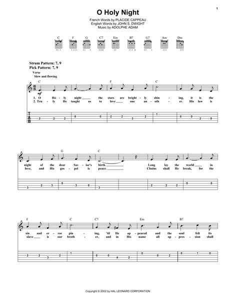 O Holy Night by Placide Cappeau (French) - Easy Guitar Tab - Guitar ...