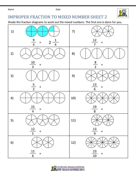 Worksheets On Mixed Numbers And Improper Fractions