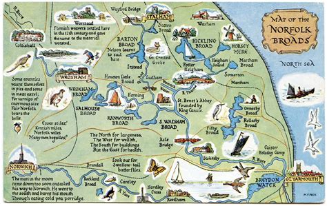 Postcard map of the Norfolk Broads | Norfolk broads, Norfolk map, Map