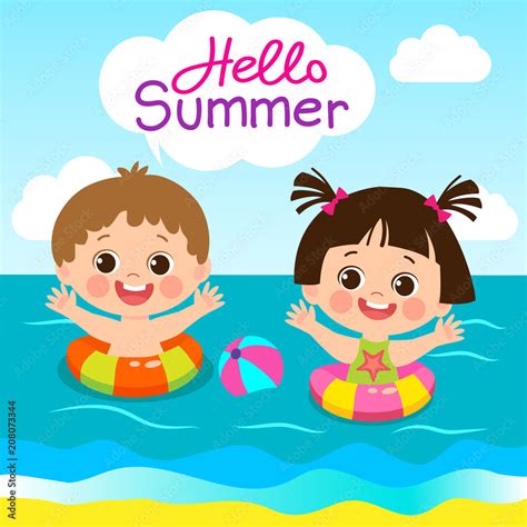 Fun Summer Activities For Kids. Summer Kids Vector. Happy Children ...