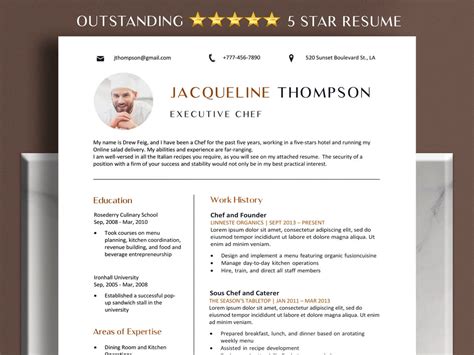 Executive Chef Resume Template Word & Mac Pages, Sous Chef Resume ...