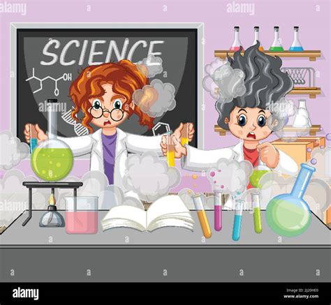 Funny scientist experiment in laboratory illustration Stock Vector ...