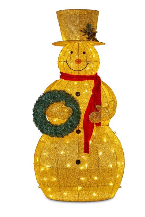 Gold Mesh Outdoor Christmas Snowman with Lights, 150cm | Swish ...