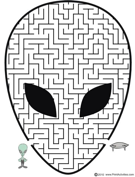 Printable Alien Maze | Shaped like alien head | Mazes for kids printable, Mazes for kids ...