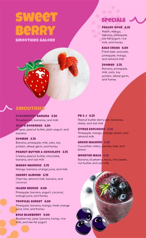 Smoothie Menu Example Design Template by MustHaveMenus