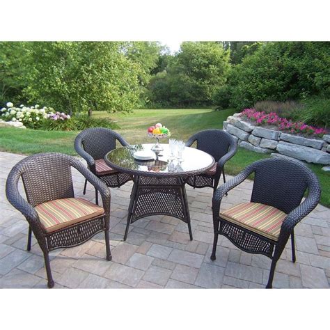 Oakland Living Elite Resin Wicker 5 Piece Patio Dining Set with Cushions-90045-5-CF-CUGR - The ...