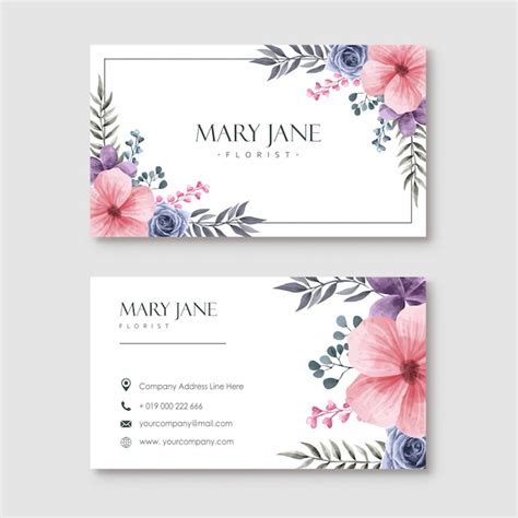 Premium Vector | Florist business card template with watercolor floral