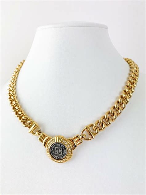 Vintage Givenchy Necklace, Givenchy Logo Charm Necklace, Gold Tone ...