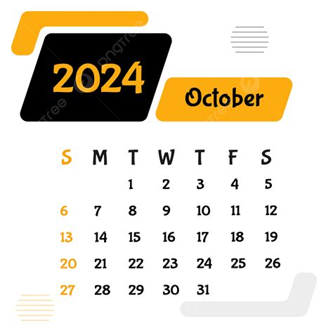 Modèle De Conception De Calendrier Doctobre 2024 Vecteur PNG , Octobre 2024, Calendrier Octobre ...