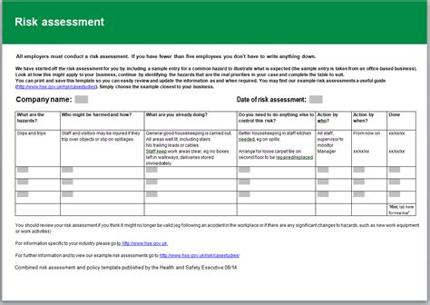 Health And Safety Risk Assessment Template Free - Printable Templates