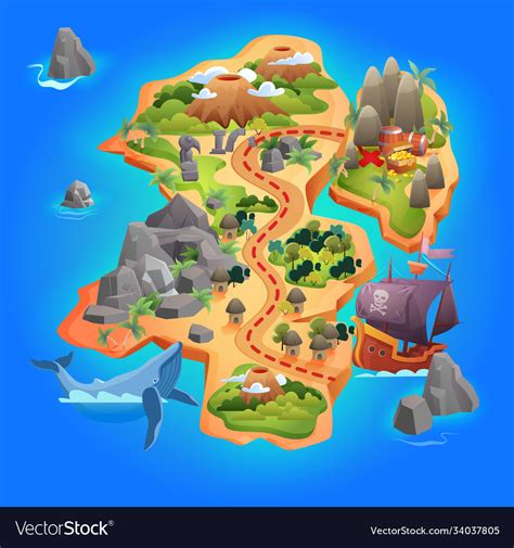 Treasure game map cartoon tropical island map Vector Image