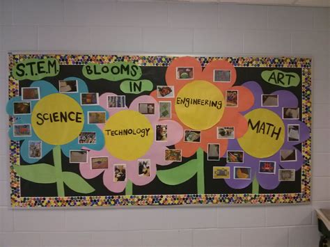 a bulletin board with flowers on it and words that spell out science in the middle