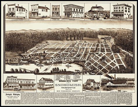 Snohomish Washington Vintage Map Birds Eye View 1890 Sepia Photograph by Carol Japp - Fine Art ...