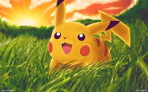 Adorable Pikachu in Grass HD Wallpaper by Angie and Drakill