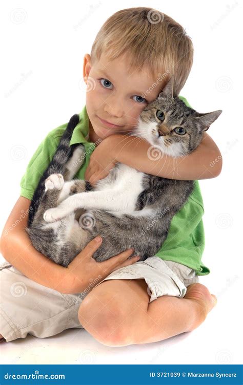 Boy with cat stock image. Image of lifestyle, colourful - 3721039