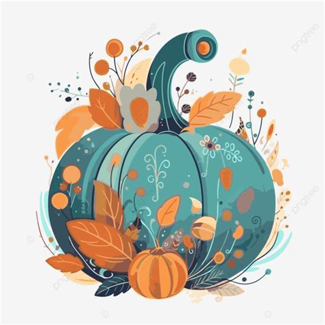 Boho Pumpkin Vector, Sticker Clipart Cartoon Autumn Pumpkin With Leaves ...