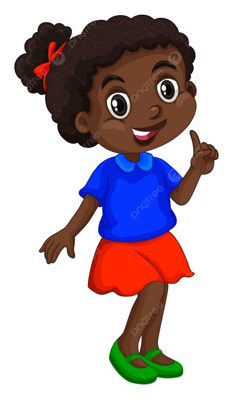 African American Girl In Blue Shirt Pointing Illustration International ...