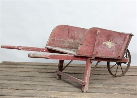 Antique Wooden Wheelbarrow with Original Red Paint