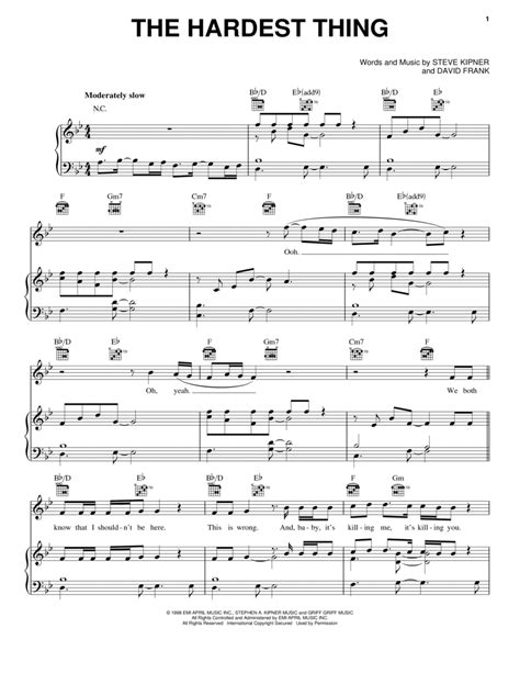 Sheet Music: 98 Degrees - The Hardest Thing