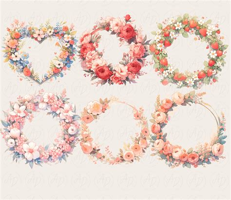 Floral Wreath Clipart Watercolor Flower Wreaths Clip Art Spring Floral Frames Berry Wildflower ...