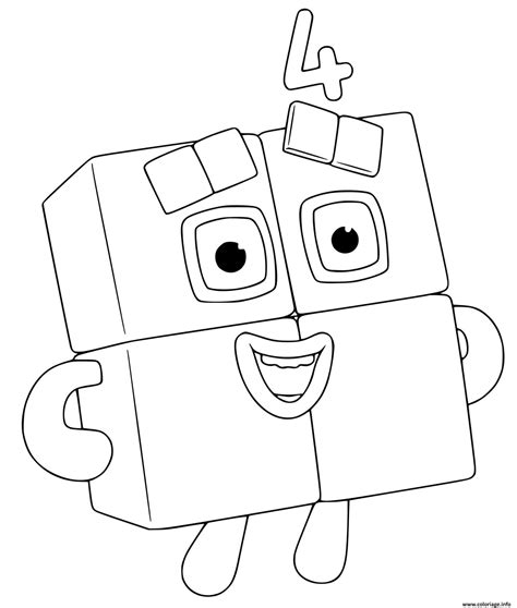 Coloriage Numberblocks 4 Four Dessin Numberblocks à imprimer