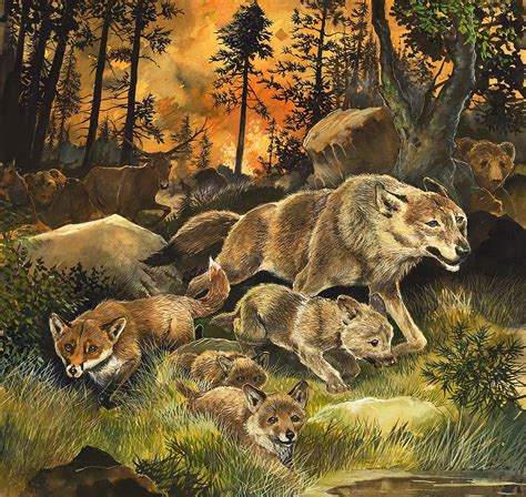 Animals United in Terror as They Flee from a Forest Fire Painting by G W Backhouse | Fine Art ...