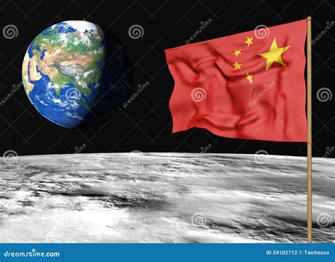 Chinese flag on the moon stock illustration. Illustration of planet - 24102712