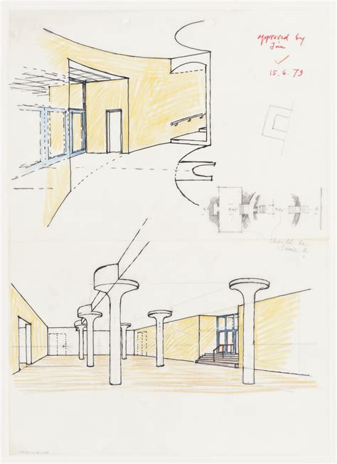 Staatsgalerie, Stuttgart, Germany: interior sketch perspectives and sketch plan