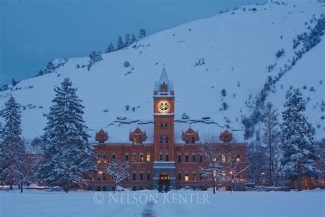 Main Hall at dawn on the University of Montana campus in Missoula, Montana after a | University ...