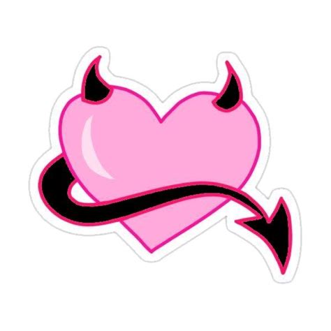 a pink heart with horns and an arrow sticker on the back of its head