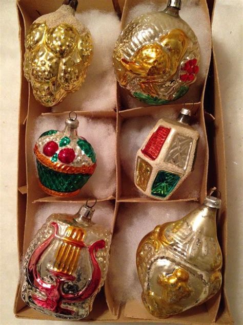 6 ANTIQUE GERMAN EMBOSSED MERCURY GLASS CHRISTMAS FEATHER TREE ORNAMENT SET | Antique christmas ...