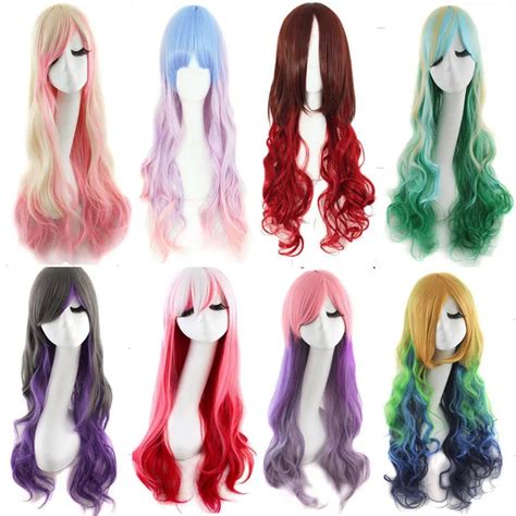 8 Colors White Red Yellow Green Ombre Wigs Cosplay Anime Sexy Long ...