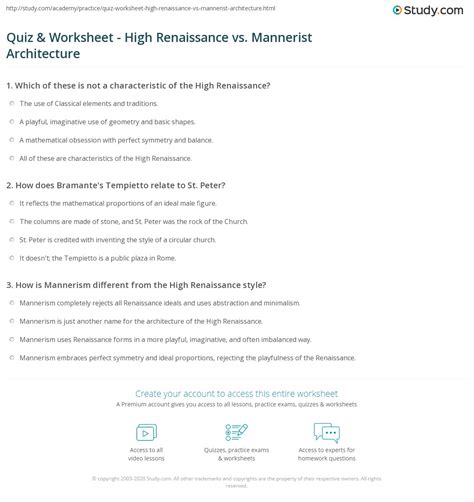 Quiz & Worksheet - High Renaissance vs. Mannerist Architecture | Study.com