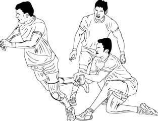 three men are playing soccer together in black and white coloring book style illustrations, one ...