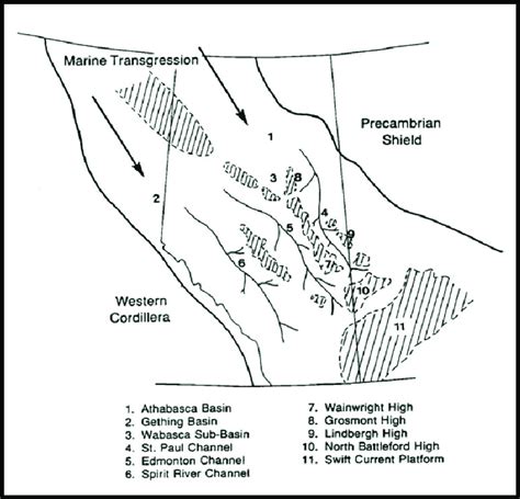 Schematic Mannville paleogeography at the Aptian-Albian boundary... | Download Scientific Diagram