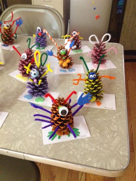 Pine cone Monsters | Pinecone crafts kids, Pine cone art, Cones crafts