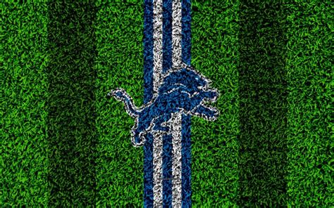 Download wallpapers Detroit Lions, logo, 4k, grass texture, emblem, football lawn, blue white ...