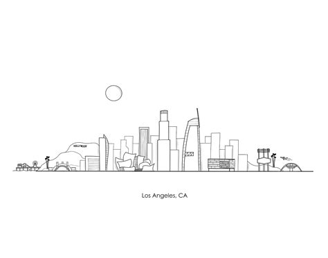 Los Angeles Skyline Black And White Drawing