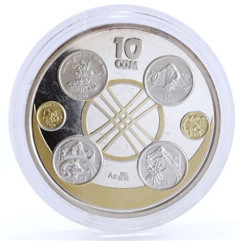 Kyrgyzstan 10 som 10th Anniversary of National Currency proof silver ...